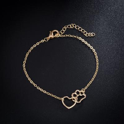 Einzigartiges Einfaches Damen Hundepfotenabdruck Herz Kettenarmband Schmuck-Accessoire für den Valentinstag