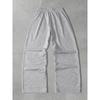 Black Wide Leg Men's Sports Pants, White Flame and Tribal Abstract Print Loose, Urban Street Style