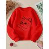 Kids Crewneck Sweatshirt, Minimalist Cat Face Line Sketch Graphic Print,Spring Autumn Casual Sport Tops