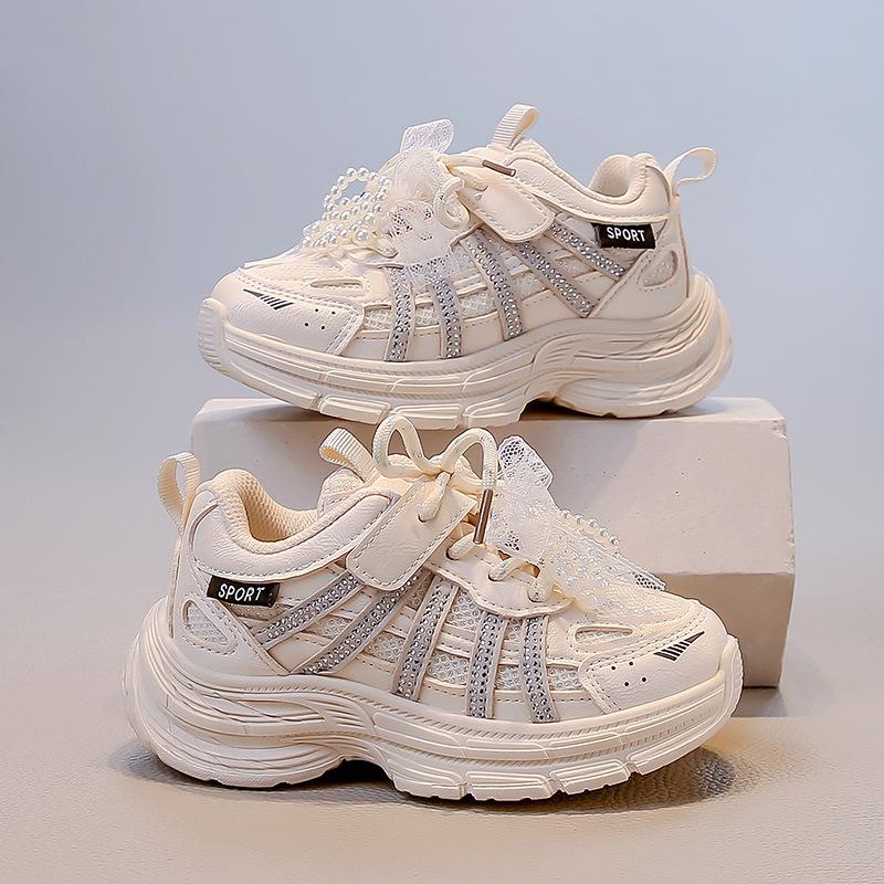 

Модные кроссовки с жемчугом для девочек, детские дышащие папины кроссовки, туфли принцессы с бантом для девочек 37 серый