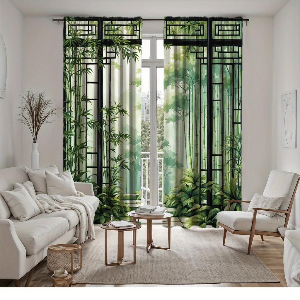 3D green bamboo - Printed curtains, pole bag curtains, home decoration, room decoration