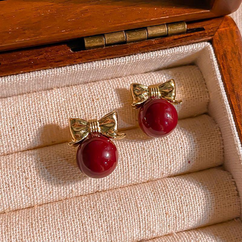 Korean Red Series Stud Earrings: New Year Style, Elegant & Unique Design for Women