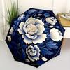 1pc Floral Blue Automatic Folding Umbrella, 8-Rib Sturdy Canopy, Portable Travel Umbrella for Outdoor Use