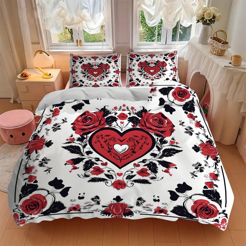Love Roses Print 3Pcs Bedding Setduvet Cover With 2 Bedropillowcase Home Birthday Gift