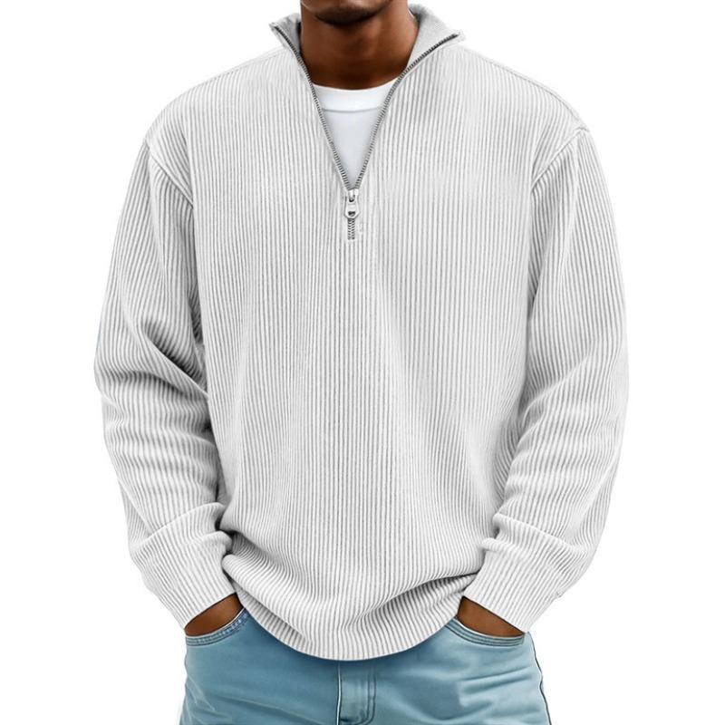 New pullover men's casual top stand-up collar zipper long-sleeved men's polo shirt solid color sports sweater