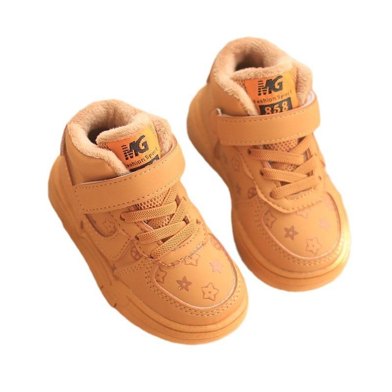Fashion Retro High-top Children's Sports Shoes Thin Velvet Winter Casual Soft-soled Toddler Shoes Little White Shoes