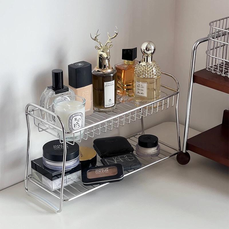 Stainless Steel Bathroom Toilet Countertop Rack Multi-layer Desktop Cosmetic Skin Care Product Storage Rack Cup Finishing Rack