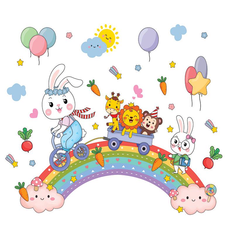 Rainbow rabbit bicycle wall decoration sticker wall sticker XY9054