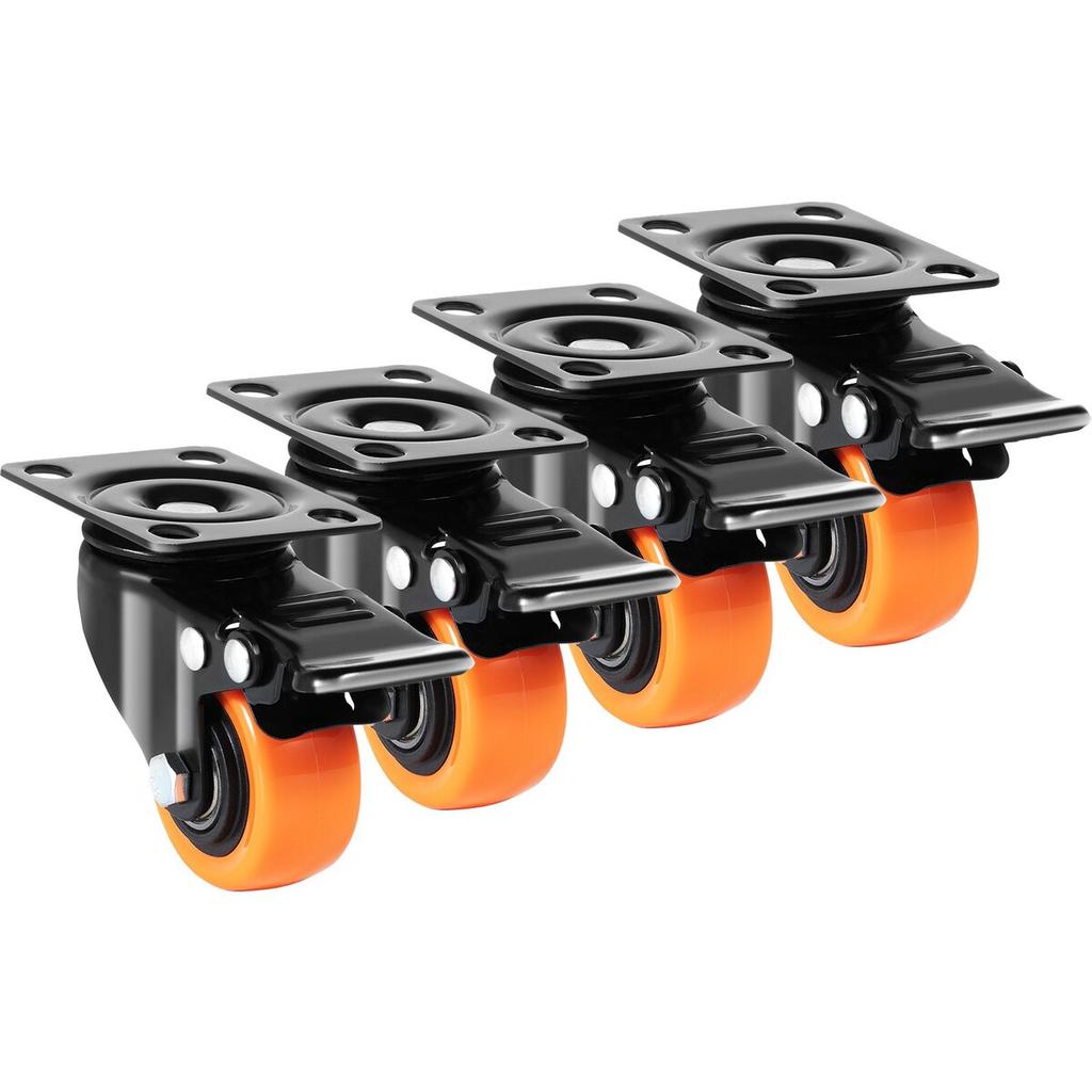 Caster Wheels, 2-inch Swivel Plate Casters, Set of 4, with Security Dual Locking No Noise PVC Wheels, Heavy Duty 150 lbs Load Capacity Per Caster,