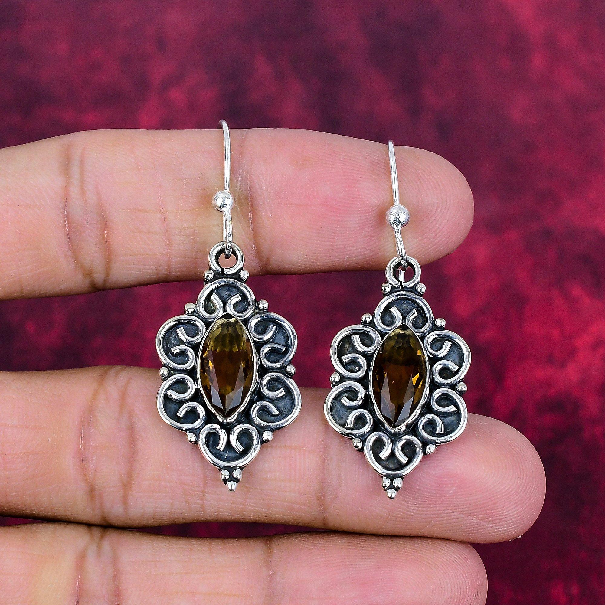 

Smoky Topaz 925 Solid Sterling Silver Earrings, Handmade Gemstone Earrings Jewelry, Gifts For Wife Brand New Earrings 1.96 Inches