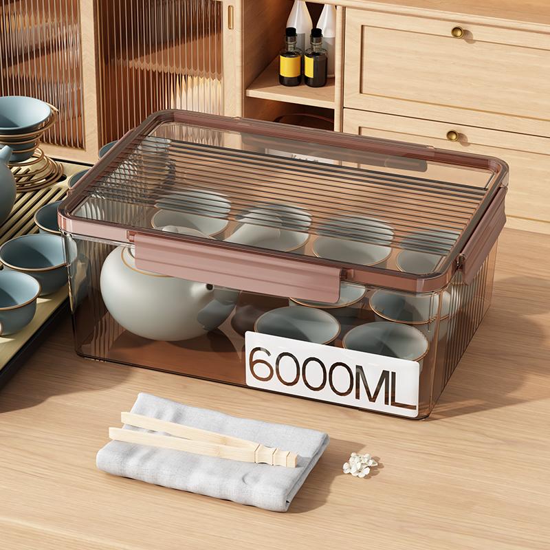Transparent Tea Set Storage Box Organizer with Cover Dustproof Large Capacity Coffee Table Kung Fu Tea Cup Teapot Storage Boxes