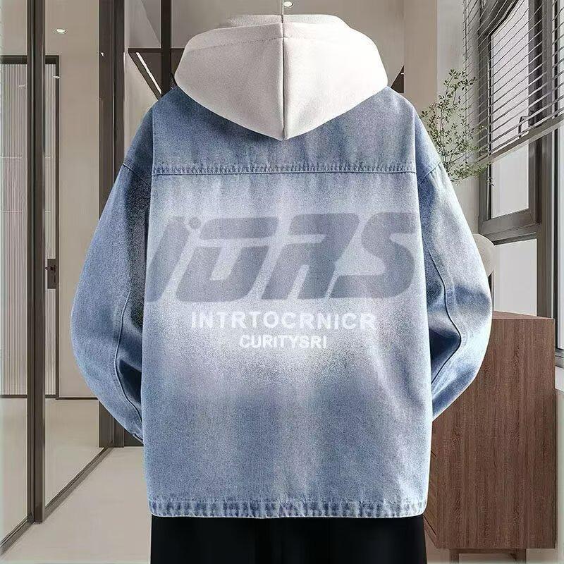 

Direct spring and autumn new denim jacket men s detachable hat trend handsome student versatile tooling 4XL