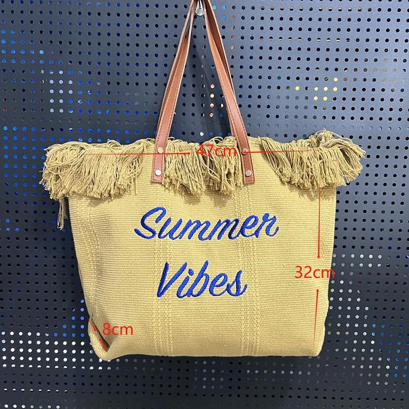 WTEMPO Color-blocking Large-capacity Canvas Bags Casual and Fashionable Tote Bags Simple Embroidered Commuter Women's Bags Summer Beach Bags