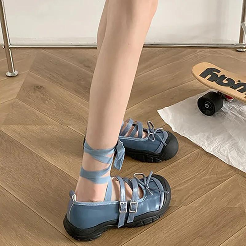 Ankle Lace Up Women Mary Jane Shoes Fashion Shallow Butterfly-knot Spring Autumn Ladies Dancing Party Prom Shoes