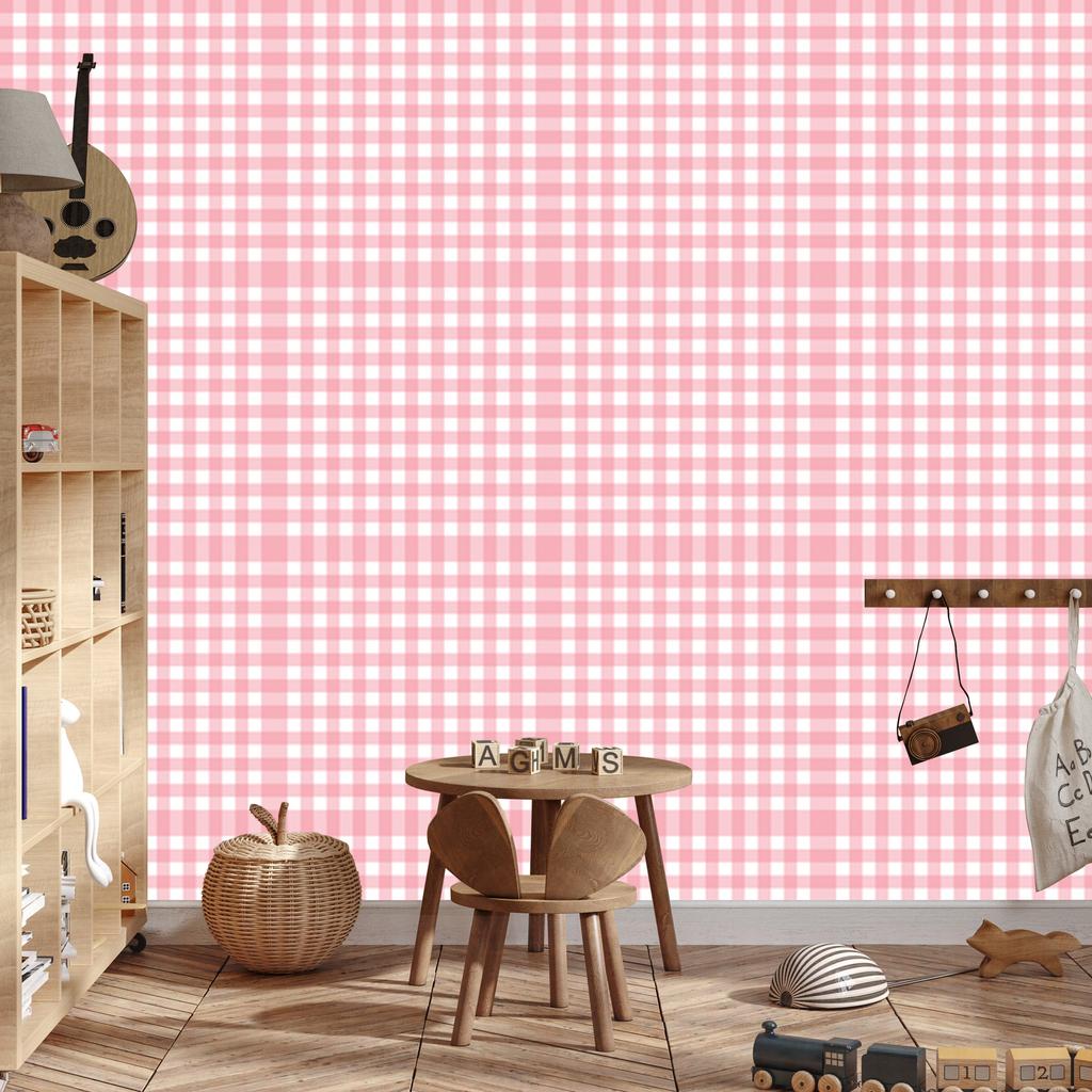 Wallpaper Fabric Pattern Coral, White and Powder Pink 50x1000