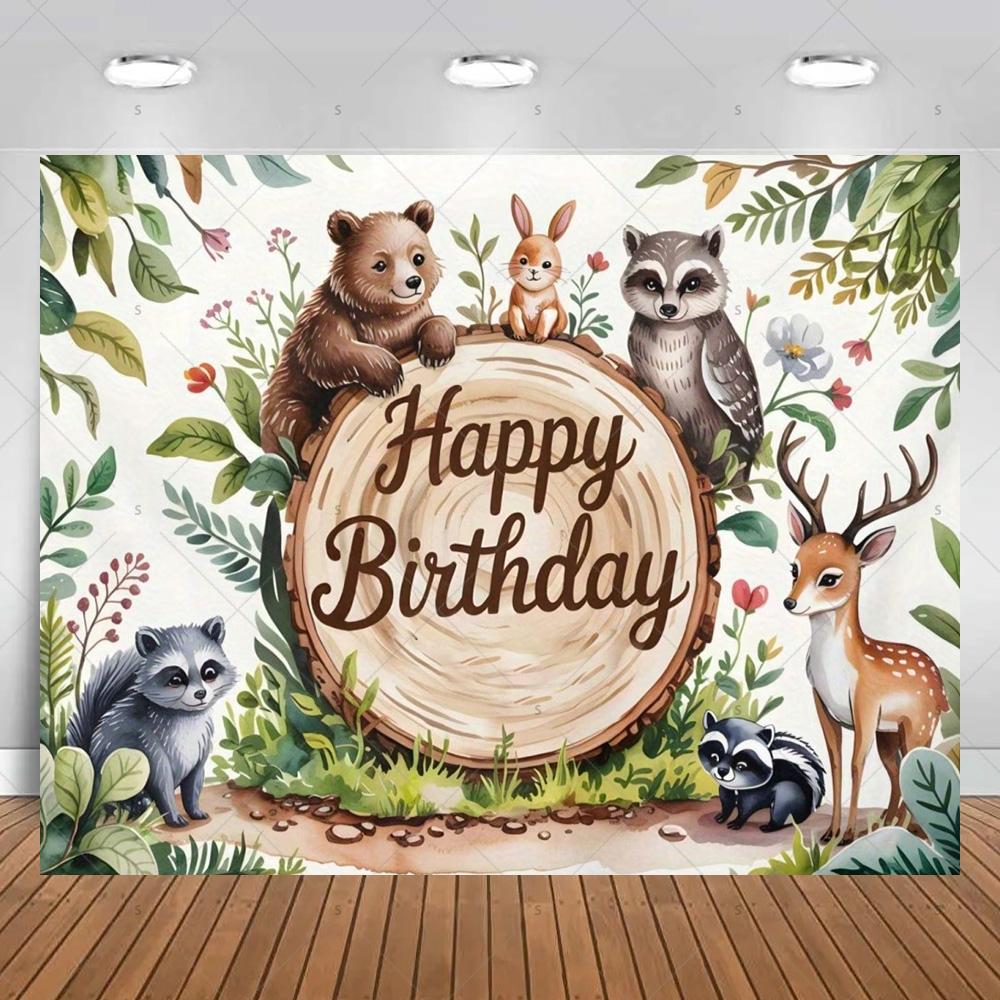 Tropical jungle and safari themed photography backdrop banner, cute cartoon pattern, for baby shower, birthday3718
