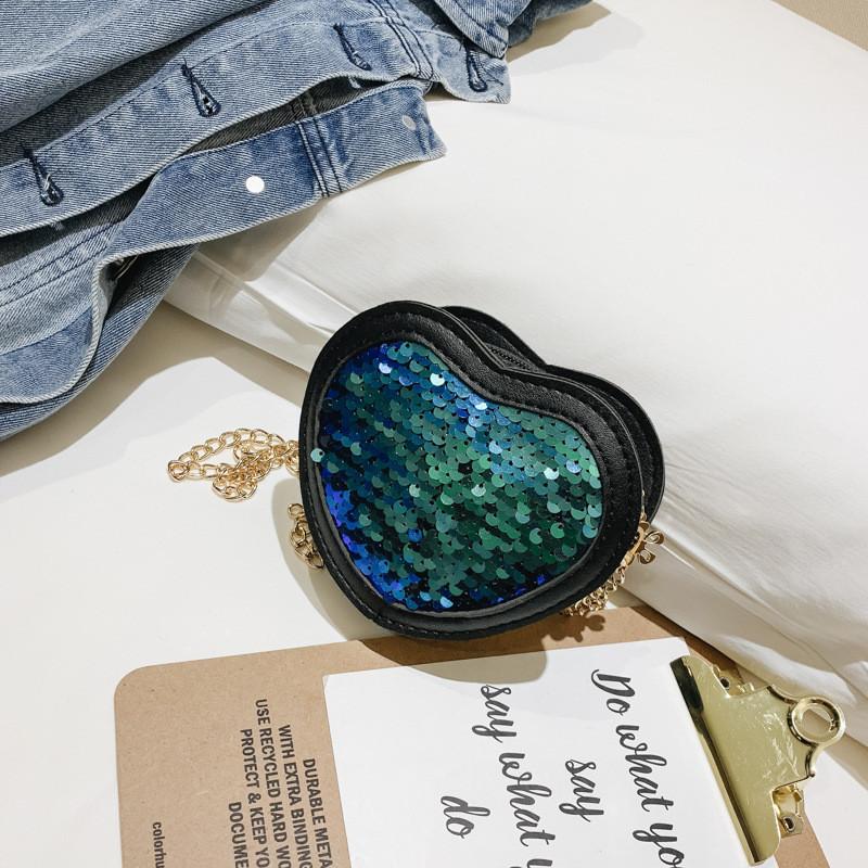 Stylish Heart Shaped Crossbody Bag For Children With Shimmering Reversible Sequins