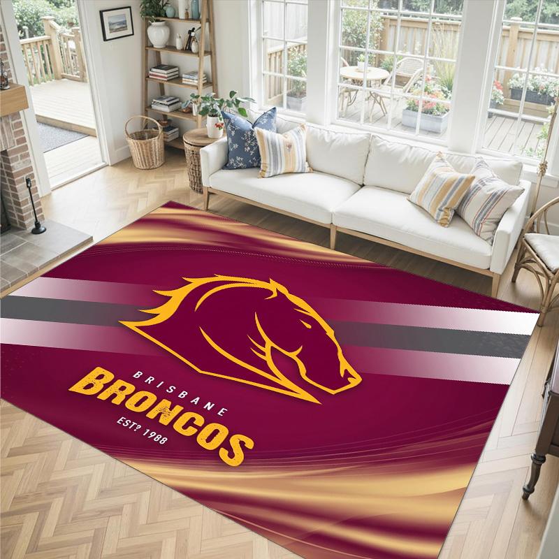 Brisbane Broncos Design Crystal Velvet Carpet Cozy Non?Slip Printed Rug For Bedroom Living Room Entrance