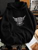 Unisex Hoodie, Halloween Hochlandkuh Grafik, Pullover Sweatshirt, Streetwear Lässig, Herbst Winter Tägliche Kleidung, Kängurutasche mit Kordelzug