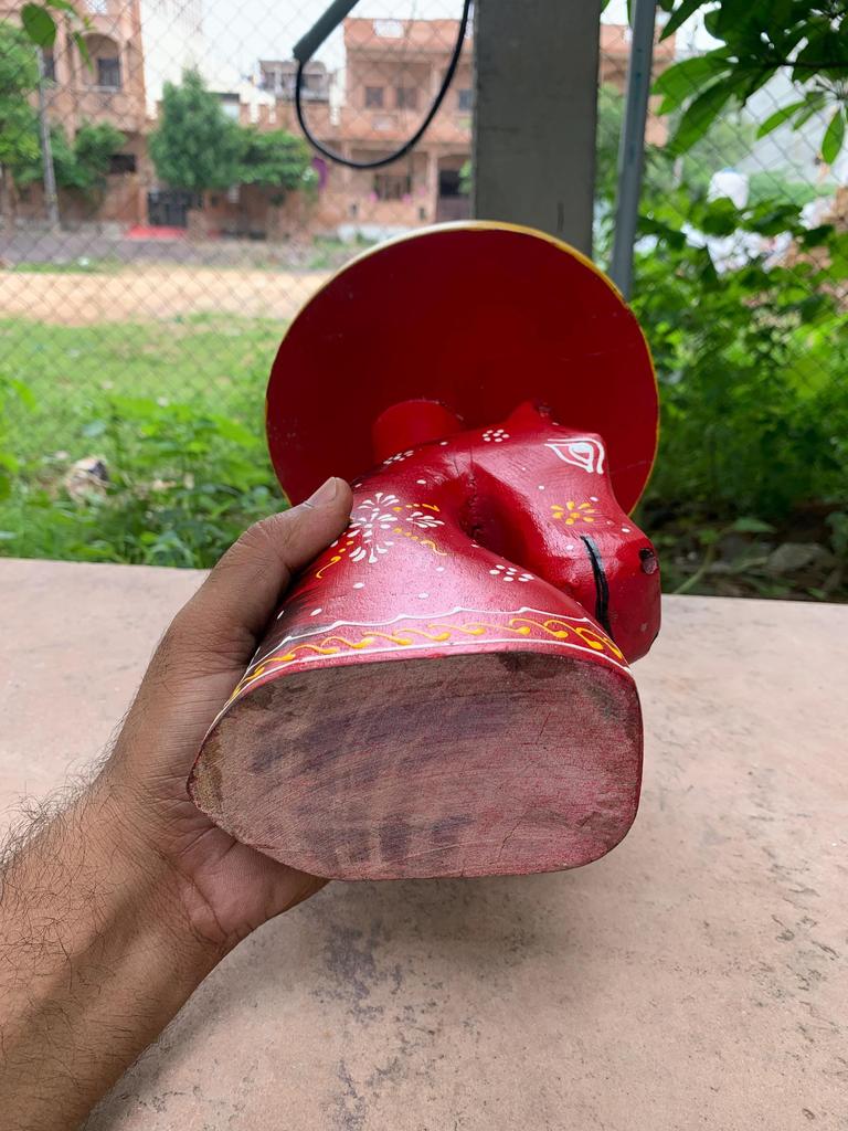 Hand Carved Horse Face Stool: Antique Indian Chowki Footstool