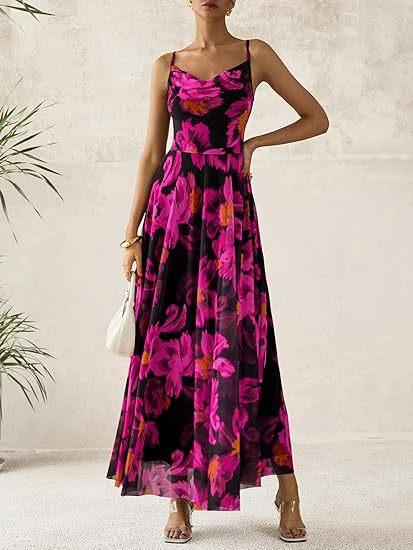 European and American new elegant thin shoulder strap dress printed party dress beach dress