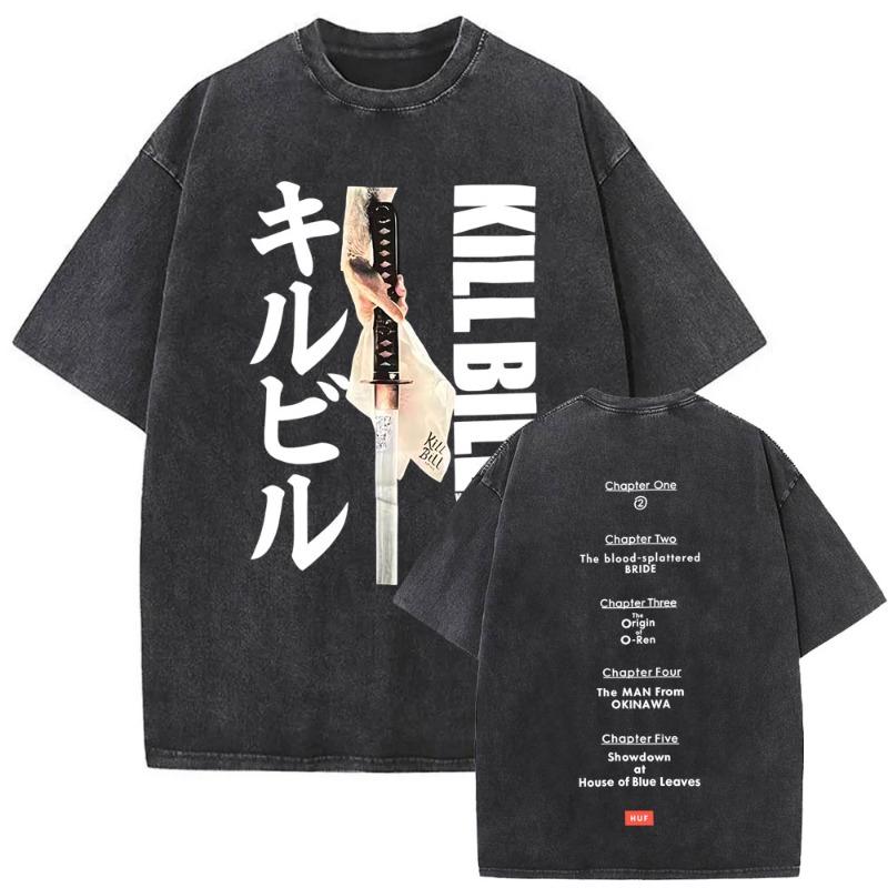 Washed Vintage T-shirt Kill Bill Movies Tshirt Women Fashion Oversized Streetwear Male Casual Cotton Short Sleeve T Shirts