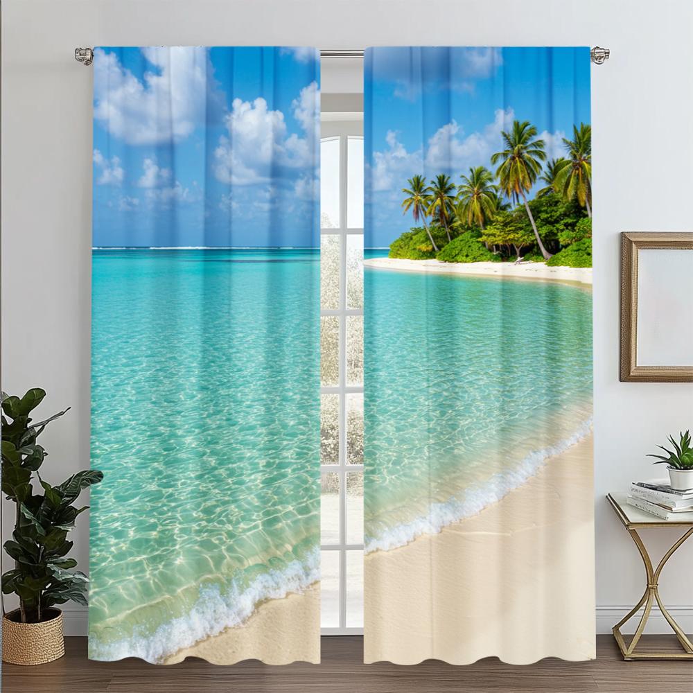 

Curtain Crystal Clear Turquoise Waters Sandy Beaches Lush Palm Trees Bright Blue Skies Peaceful Paradise Versatile Curtains Made Of Polyester W100*H70(CM)-Hooks&1PCS