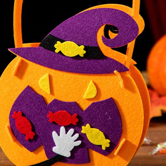 Felt Halloween Handbag Trick or Treat Tote Bag Pumpkin Spider Web Shape Candy Holder for Kids Halloween Party Favors