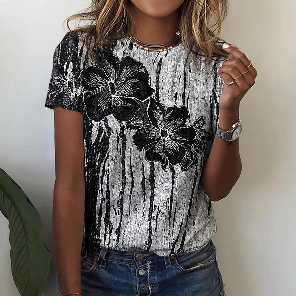 Summer Women 3D Floral Plants Printing T-Shirt Fashion Tops Tees Ladies Casual Short Sleeve Clothing Female Vintage Streetwear