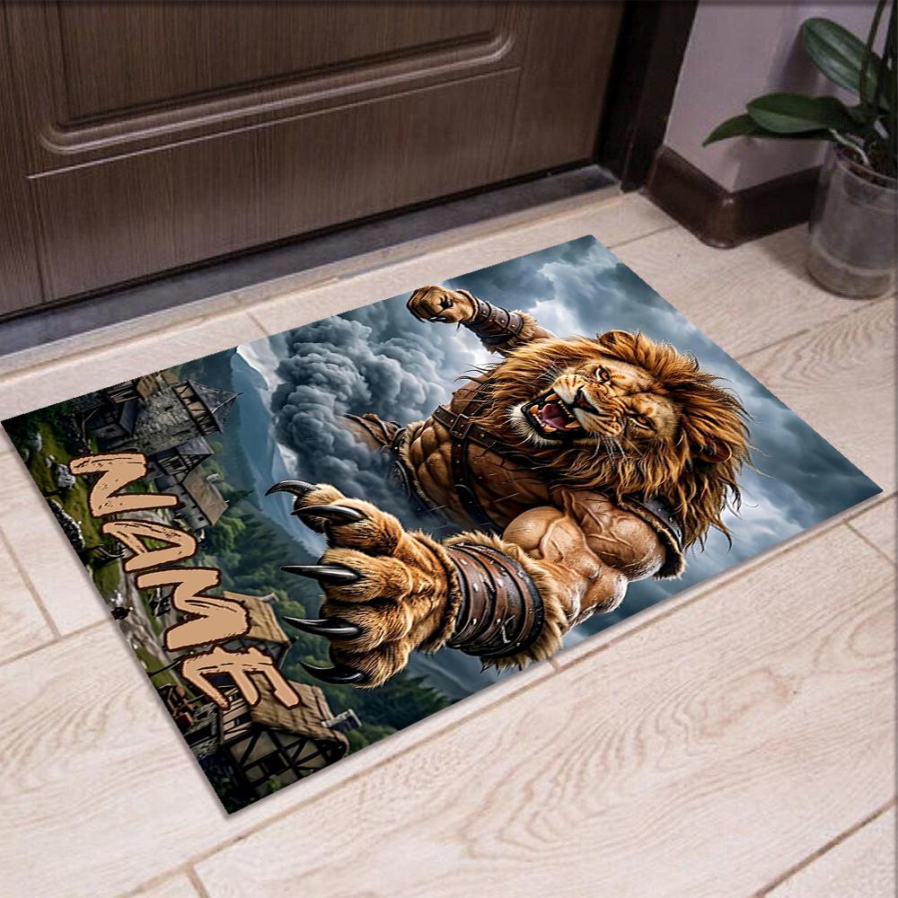 Custom Name Lion Printed Carpet,Rug for Office Chair Living Room Bedroom Kitchen Room Decor Gifts.