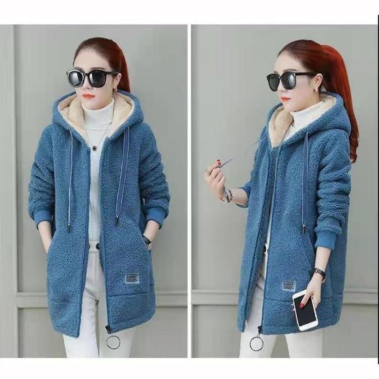 Winter Trendy Thickened Fleece Lined Sweatshirt Hooded Cardigan Lamb Wool Jacket for Women