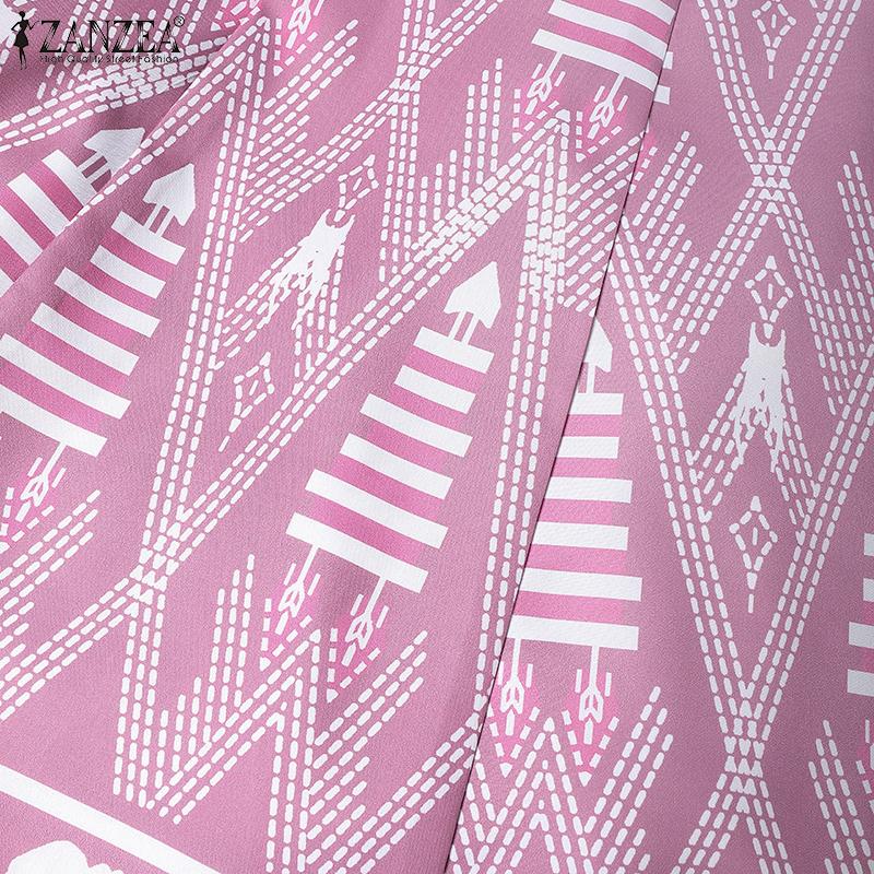 ZANZEA Women Summer Round Neck Short Sleeve Casual Patchwork Print Dress