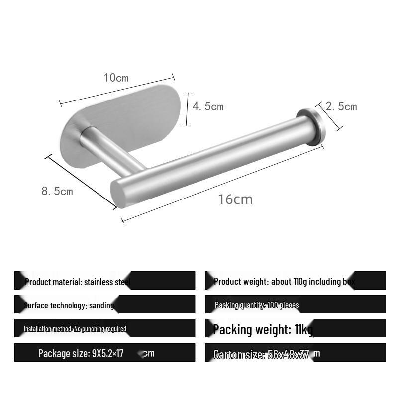 Edelstahl Stanzfreies Badezimmer Handtuch- & Papierregal Set mit Haken & Ringen