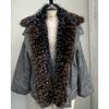 Womens Street Style Puffer Coat With Oversized Fur Collar Pockets Loose Fit Winter Jacket