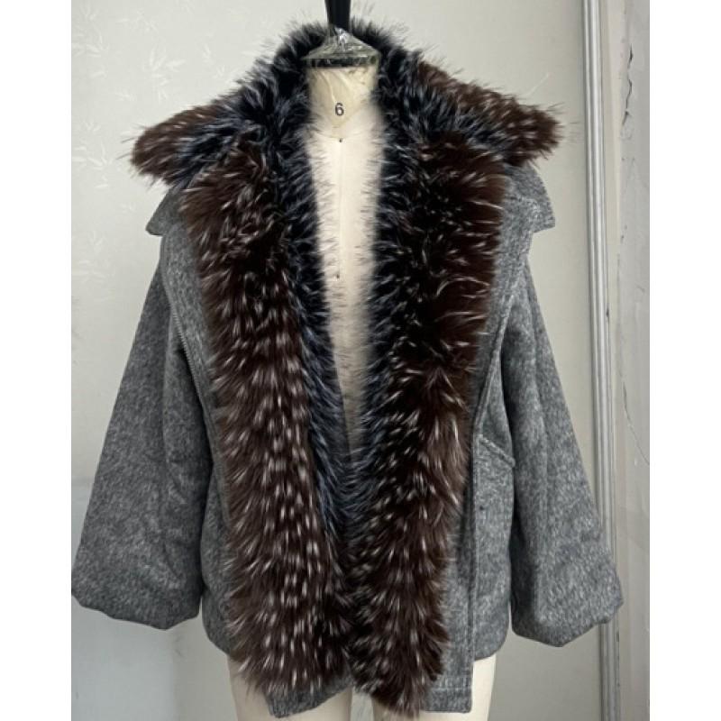 Womens Street Style Puffer Coat With Oversized Fur Collar Pockets Loose Fit Winter Jacket