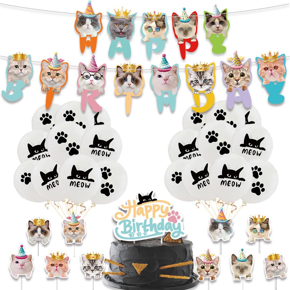 Miau Katze Geburtstagsparty Kuchenaufsätze und Girlanden für die Desserttischdekoration