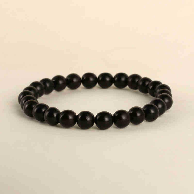Men s Natural Ebony Wood Bracelet: Single Strand Buddhist Prayer Beads, Unisex Carved Wooden Bead Bracelet.