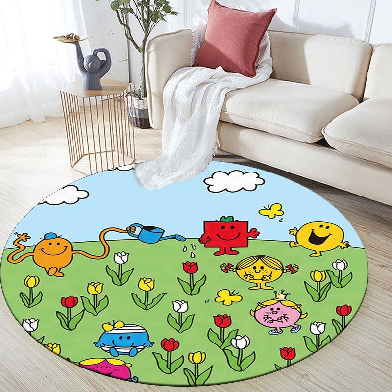 Mr. Men and Little Miss,Round Area Rug,Carpet Rug for Living Room Bedroom Sofa Playroom Decor,Non-slip Floor Mat