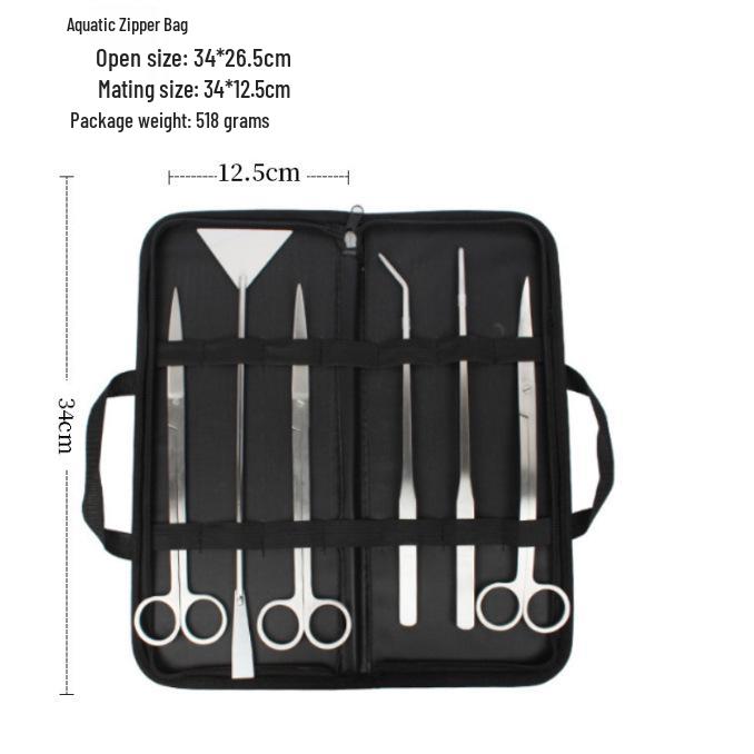 Aquatic Plant Trimming Kit: Stainless Steel Tweezers, Scissors, Clips, Flat Sand Shovel, Algae Scraper, Fish Tank Cleaning Supplies