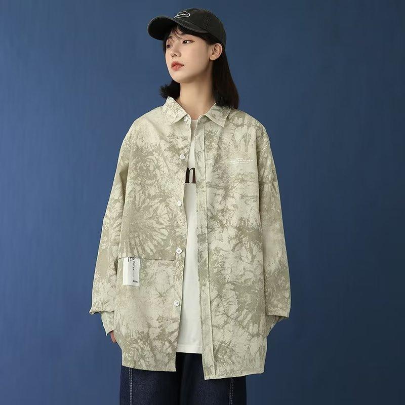 

Рубашка с принтом тай-дай, мужская свободная летняя новая верхняя одежда с длинными рукавами, корейский стиль, модная красивая рубашка Ruan, гонконгский стиль, японский стиль