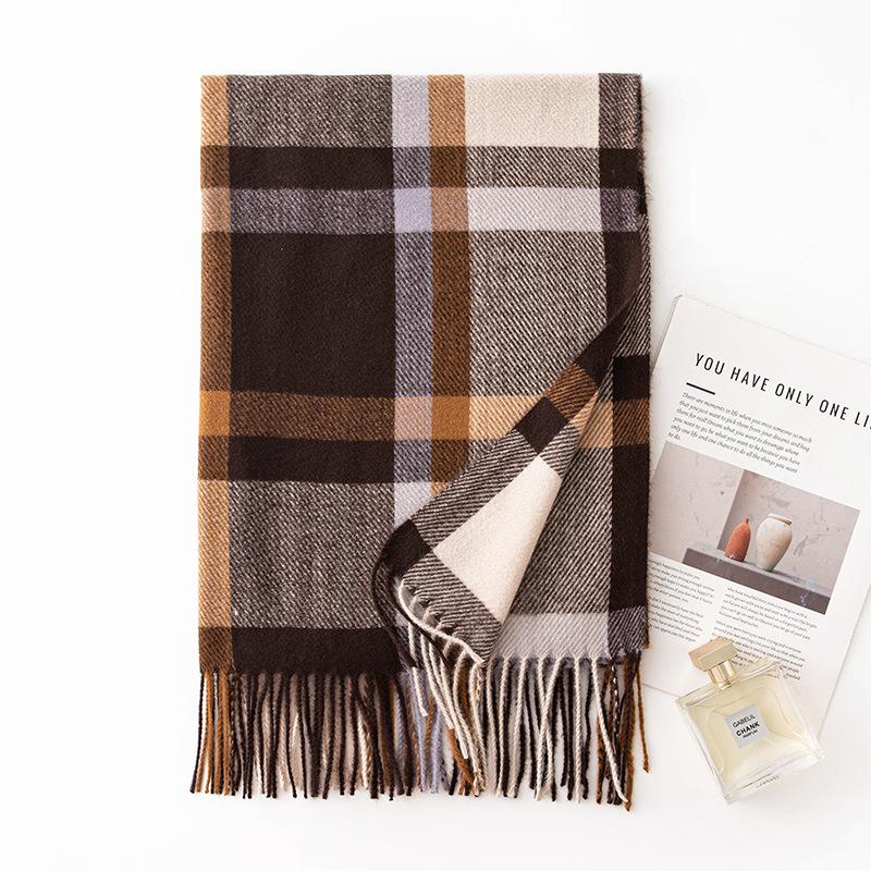 Large size plaid imitation cashmere scarf, versatile in autumn and winter, warm student couple scarf, men's advanced sense