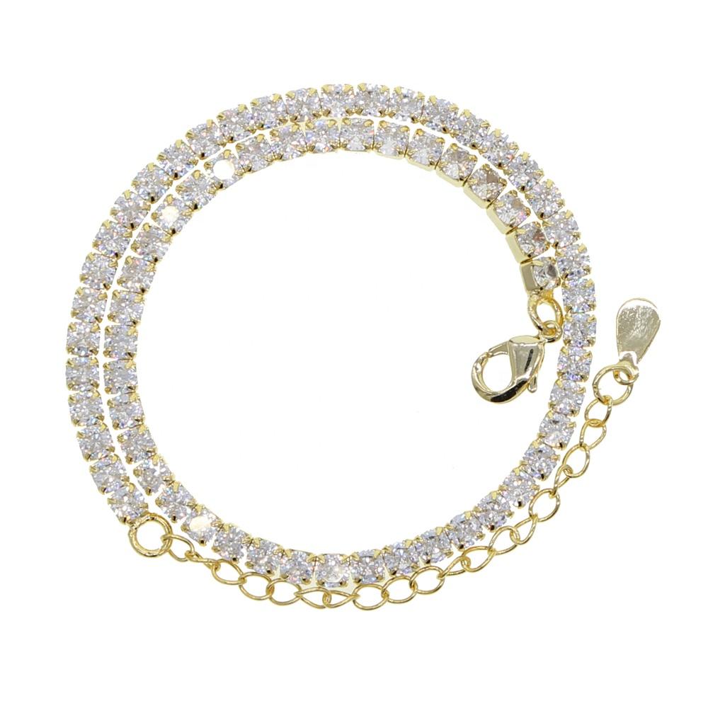 Silver Gold Rose Pink 3mm Zircon Cz Tennis Chain Iced Out Bling Women Charm Anklet