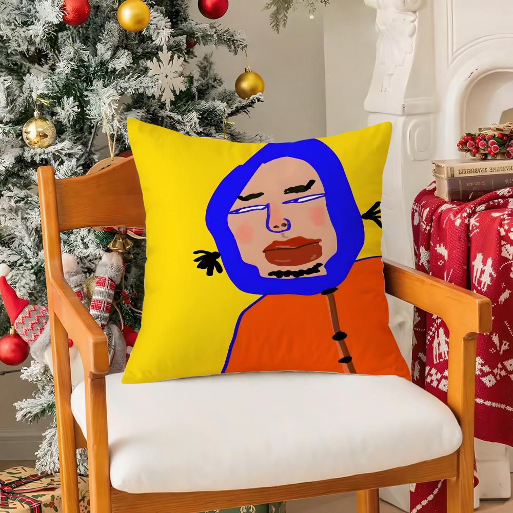 Funny Funny Characters Pillow Case Silky Short Plush with Invisible Zipper Dustproof Sofa Cushion Cover for Home Decor