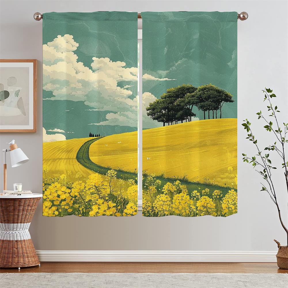 

Иллюстрированный луг гостиная занавеска подхваты тюль на кухне занавески для камеры дома и украшения занавески салон 2 шт W50xH70cmx2pcs-CL