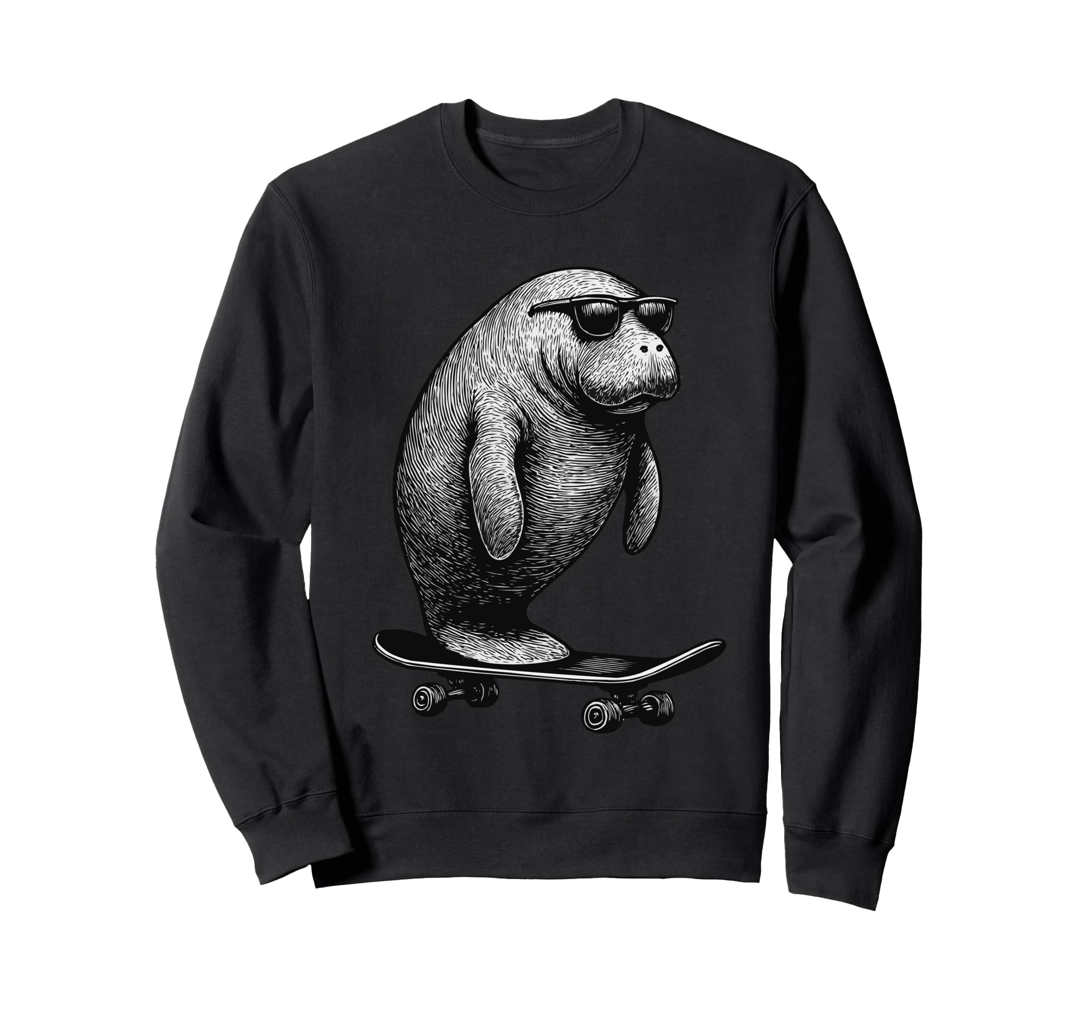

Skateboarder Manatee with Sunglasses Animal Skater Graphic Sweatshirt