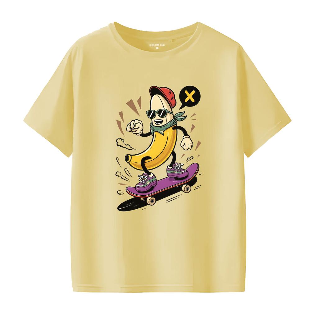 New fashionable and fun skateboard banana print Tshirt casual short sleeved suitable for Womens daily Tshirt in all seasons