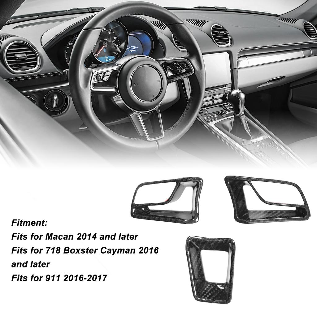 Steering Wheel Cover Trim Carbon Fiber Control Panel Frame Decal Sticker for Macan 718 Boxster Cayman 911