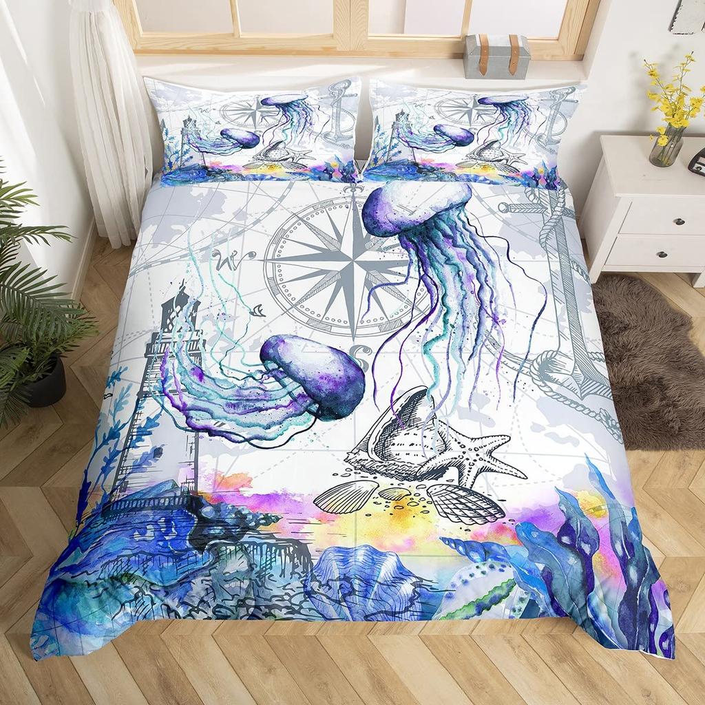 Teal Comforter Cover Set King Size Ocean Decor,Jellyfish Duvet Cover Bedding Set Ocean Bedroom Decor Quilt Cover 1 Pillowcase