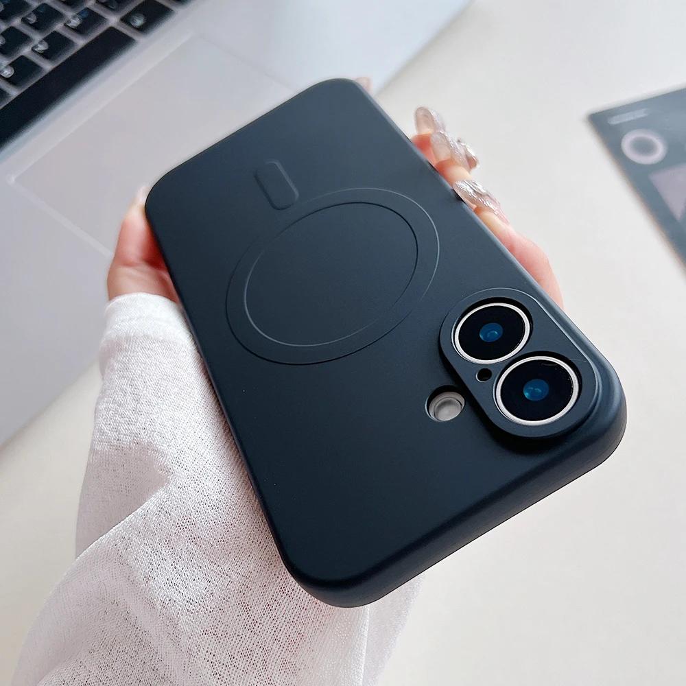 Titanium Gray Liquid silicon magnetic charging case for iPhone 16 15 14 13 12 11 Pro Max Plus full shockproof magsafe phone case