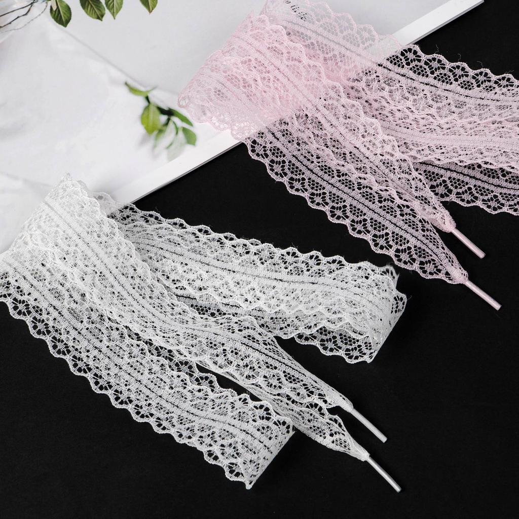 Ballet Style Silk Shoelaces with Lace Trim - Colorful & Cute Girly Accessories for German Training Shoes (1 Pair)